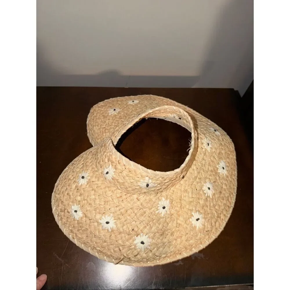 L*SPACE  Abbey Rollup floral embroidered straw Visor Hat - Natural